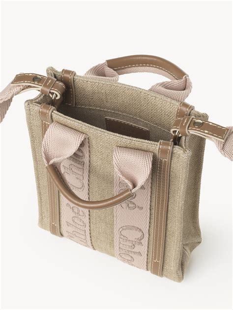 chloe toy leather|Mini Woody North South tote bag in linen .